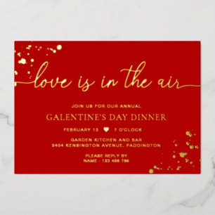 Invitación Con Relieve Metalizado Pintura dorada roja El amor está en el aire