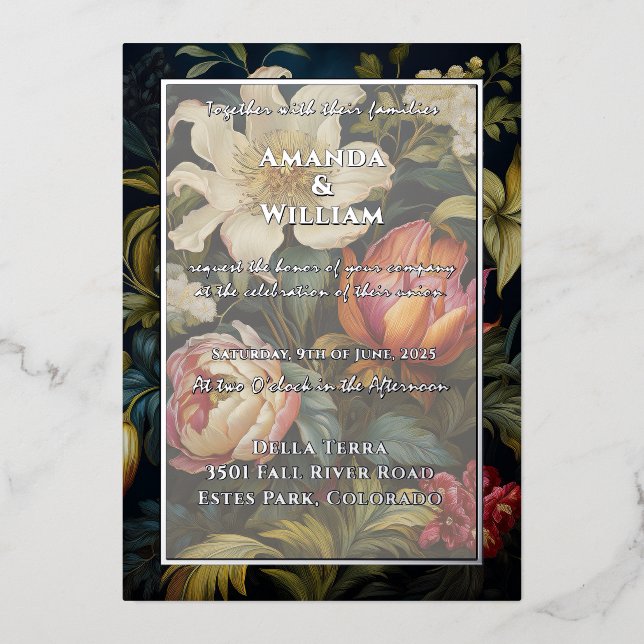 Invitación Con Relieve Metalizado Pintura Holandesa Floral 17 céntimo 18. Boda (Anverso)