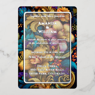 Invitación Con Relieve Metalizado Pintura Holandesa Floral 17 céntimo 18. Boda