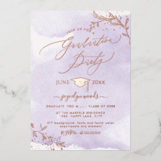 Invitación Con Relieve Metalizado PixDezines delicado follaje de graduación en rosa