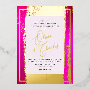 Invitación Con Relieve Metalizado PixDezines Doble felicidad Rosa caliente n real