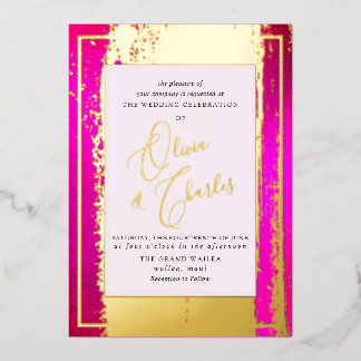 Invitación Con Relieve Metalizado PixDezines Doble felicidad Rosa caliente n real