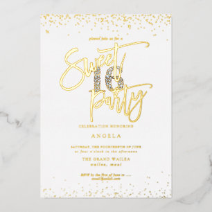 Invitación Con Relieve Metalizado PixDezines Dulces 16 Diamante Plata Oro