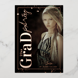 Invitación Con Relieve Metalizado PixDezines Fiesta de Graduación de Oro Rosa Real