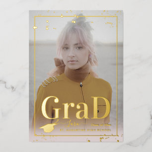 Invitación Con Relieve Metalizado PixDezines Graduación con Hoja de Oro Real