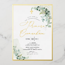 Invitación Con Relieve Metalizado PixDezines H2 Eucalyptus Primeira Comunhão