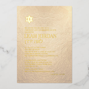 Invitación Con Relieve Metalizado PixDezines Moderno Rosa Minimalista Gold Bat Mitzv