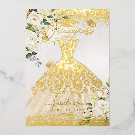 Invitación Con Relieve Metalizado PixDezines Quinceanera Champagne Purpurina de oro