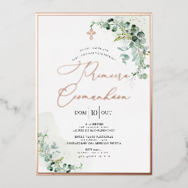 Invitación Con Relieve Metalizado PixDezines Rosa Eucalyptus Primeira Comunhão