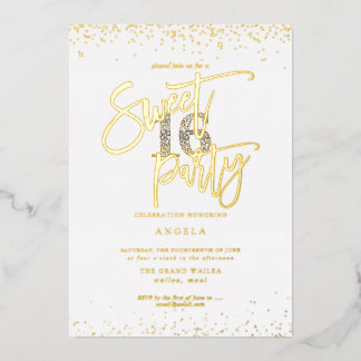 Invitación Con Relieve Metalizado PixDezines Sweet 16 Diamond Silver Gold