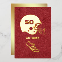 Pizarra de cumpleaños de fútbol rojo y dorado