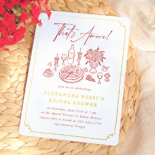 Invitación Con Relieve Metalizado Pizza y ducha de novia de mano caprichosa
