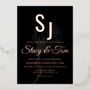 Invitación Con Relieve Metalizado Plantas de algodón Ampersand Pressed Black