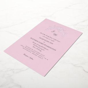 Invitación Con Relieve Metalizado Plata rosa simple y elegante