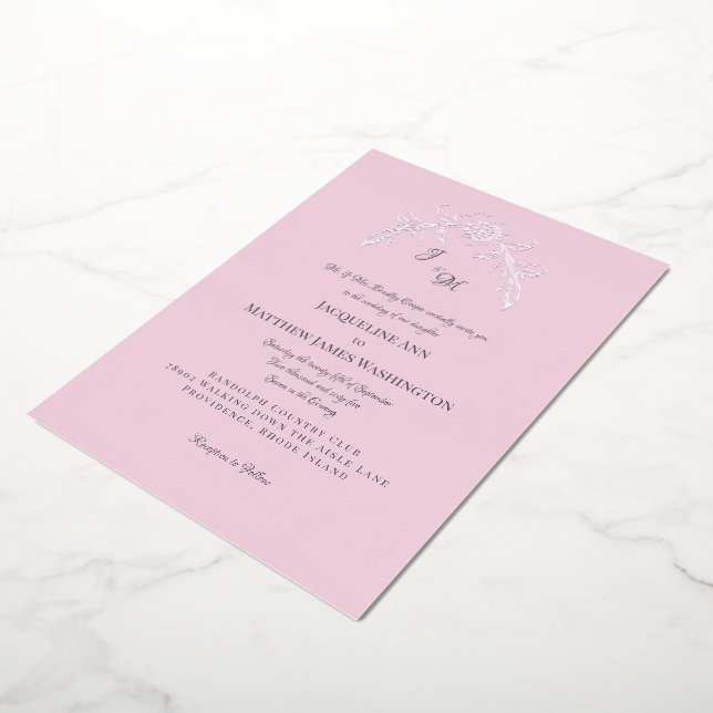 Invitación Con Relieve Metalizado Plata rosa simple y elegante (girado)
