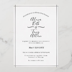 Invitación Con Relieve Metalizado Plata simple Personalizado blanco y negro