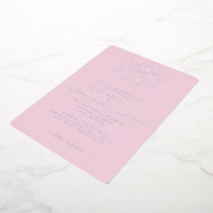 Invitación Con Relieve Metalizado Plata vinícola rosa simple