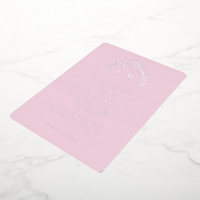 Invitación Con Relieve Metalizado Plata vinícola rosa simple (girado)