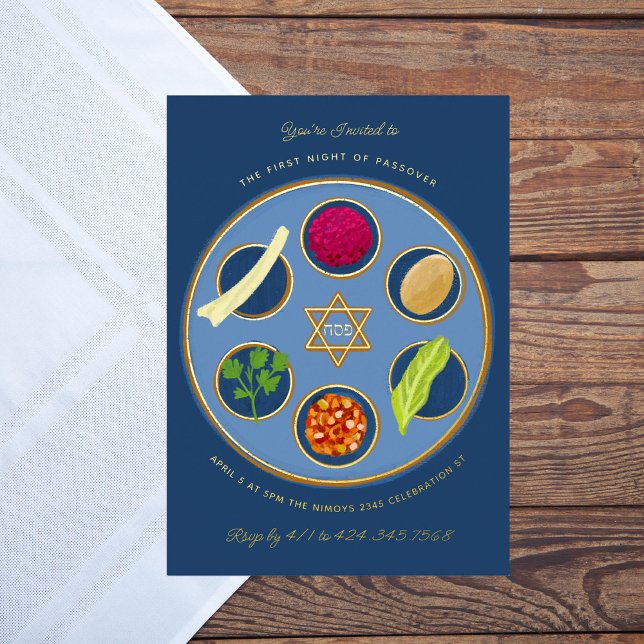 Invitación Con Relieve Metalizado Plato de Seder de Pesaj Feliz cena de Pascua (Subido por el creador)