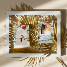 Invitación Con Relieve Metalizado Playa Tropical | Agradecimiento de Foto de Boda