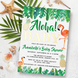 Invitación Con Relieve Metalizado Playa Tropical de Verano Luau Boys Baby Shower Rea