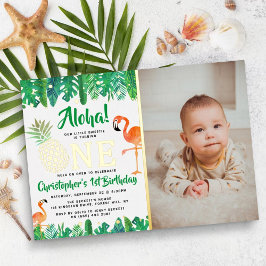 Invitación Con Relieve Metalizado Playa Tropical de Verano Luau Niños Primer Cumplea