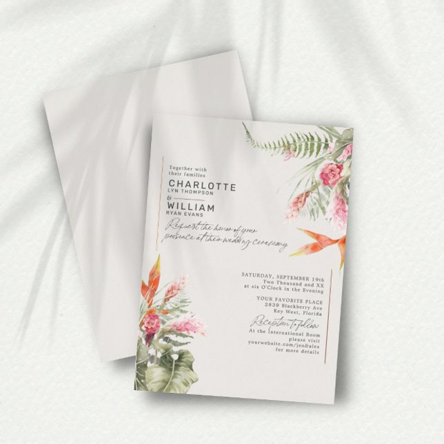 Invitación Con Relieve Metalizado Playa Tropical Floral Marfil Boda Rosa Oro (Subido por el creador)