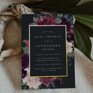 Invitación Con Relieve Metalizado Plum Blossom Baby Shower