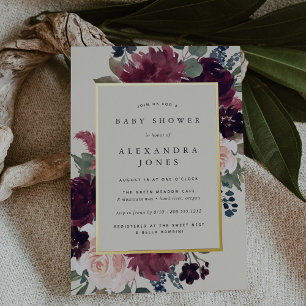 Invitación Con Relieve Metalizado Plum Blossom Baby Shower