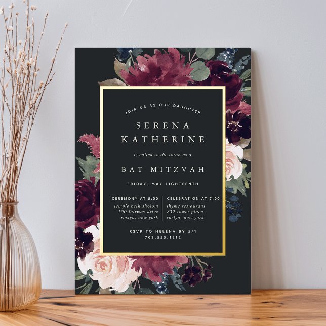Invitación Con Relieve Metalizado Plum Blossom Bat Mitzvah (Subido por el creador)