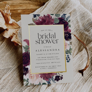Invitación Con Relieve Metalizado Plum Blossom Bridal Shower