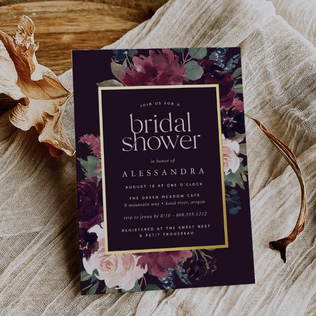 Invitación Con Relieve Metalizado Plum Blossom Bridal Shower (Subido por el creador)