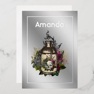 Invitación Con Relieve Metalizado Poción de veneno floral cumpleaños gótico de Hallo