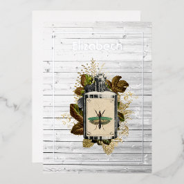 Invitación Con Relieve Metalizado Poción de veneno floral Halloween gótico madera de
