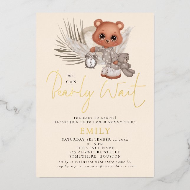 Invitación Con Relieve Metalizado Podemos Esperar A Boho Moda Baby Shower Luxury (Anverso)