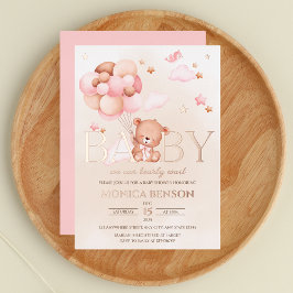 Invitación Con Relieve Metalizado Podemos esperar Chica Rosa Rosa Beige Oro
