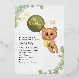 Invitación Con Relieve Metalizado Podemos pretender esperar al oso Baby Shower