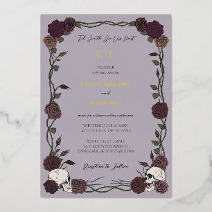 Invitación Con Relieve Metalizado Polvo Ciruela Gótic Hasta la Muerte Boda Hoja Metá