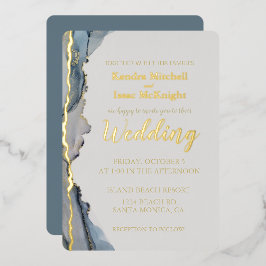 Invitación Con Relieve Metalizado Polvo de purpurina elegante azul dorado 