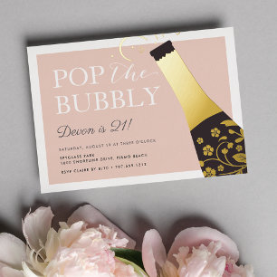 Invitación Con Relieve Metalizado Pon El Bubbly Fiesta de cumpleaños