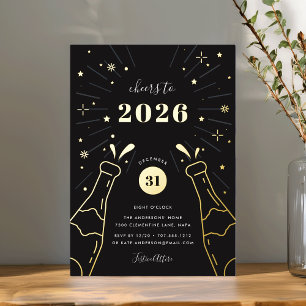 Invitación Con Relieve Metalizado Pop champagne   Fiesta de Año Nuevo