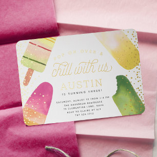 Invitación Con Relieve Metalizado Pop On Over & Chill Fiesta de Cumpleaños de Pops