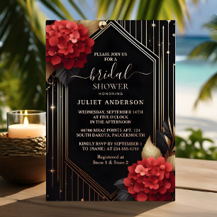 Invitación Con Relieve Metalizado Por Diamante Rojo Negro Y Dorado Ducha De Novias