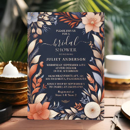 Invitación Con Relieve Metalizado Por Hydrangea Metallic Pure Navy Blue Bridal Showe