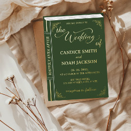 Invitación Con Relieve Metalizado Portada de libro de cuento de hadas emerald weddin