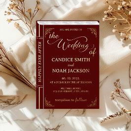Invitación Con Relieve Metalizado Portada de Libro de Cuento de Hadas para Boda Burg