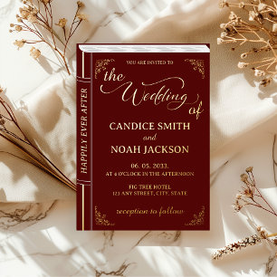 Invitación Con Relieve Metalizado Portada de Libro de Cuento de Hadas para Boda Burg