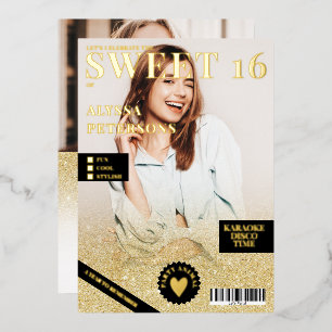 Invitación Con Relieve Metalizado Portada de revista 2 foto dorado brillo ombre Dulc