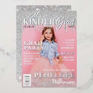 Invitación Con Relieve Metalizado Portada de revista con brillo Miss Kinder Grad