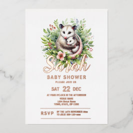 Invitación Con Relieve Metalizado Possum Baby Shower